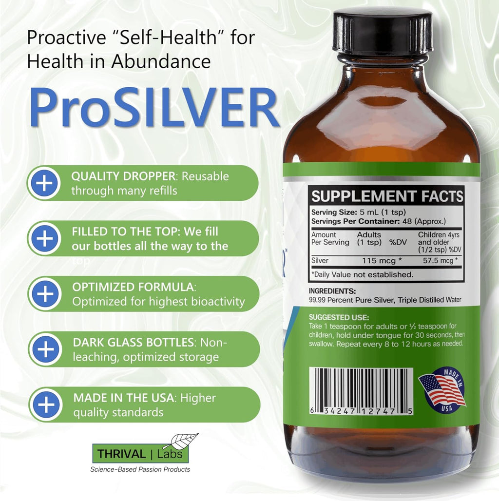 Ionic Colloidal Silver Liquid 20 PPM Bio Active for Immune Support Glass Bottle 8oz Organic Supplement