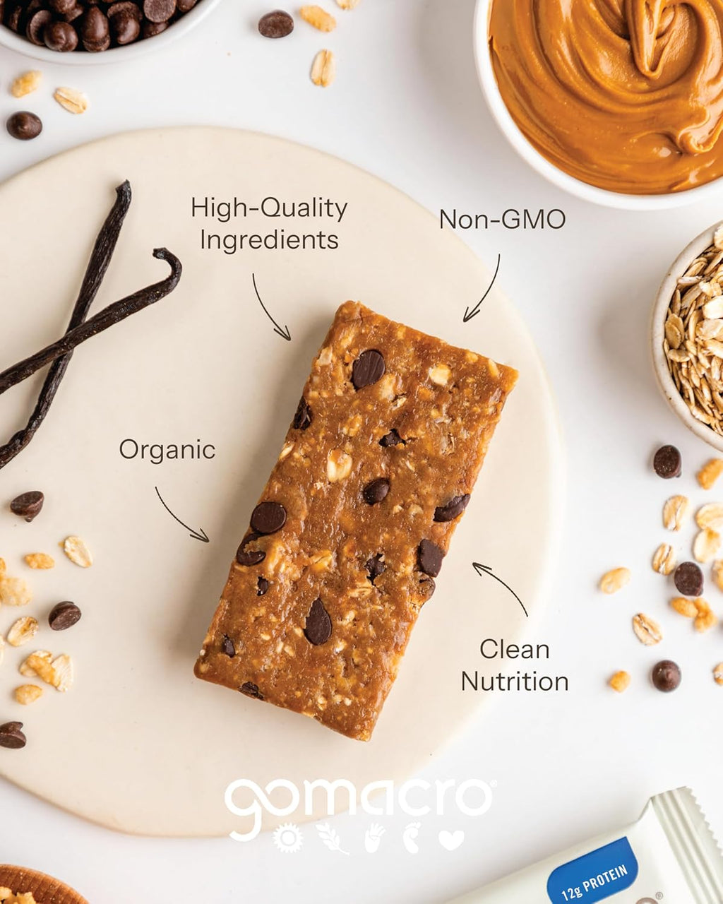 Gomacro, Nutrition Bar Oatmeal Chocolate Chip Organic 12 Count, 2.3 Ounce