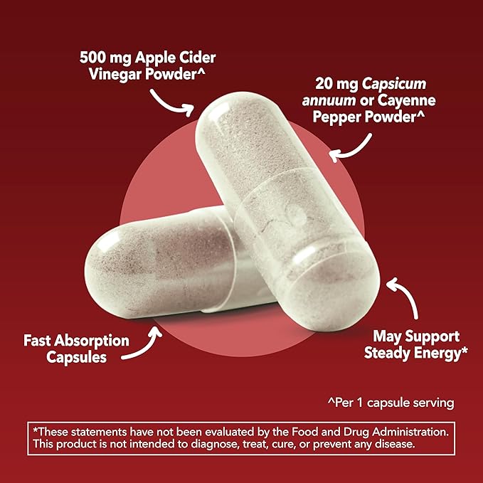 HAVASU NUTRITION Apple Cider Vinegar Capsules with 500mg Apple Cider Vinegar and 20mg Cayenne Pepper - Bloating Relief and Appetite Suppressant; Non-GMO; 60 Capsules for Men and Women