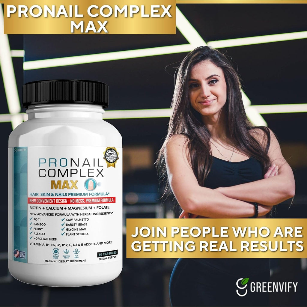 ProNail Complex Max Hair, Skin & Nails Premium Supplement with Biotin & Herbal Blend, 60 Capsules, 30 Day Supply (1)