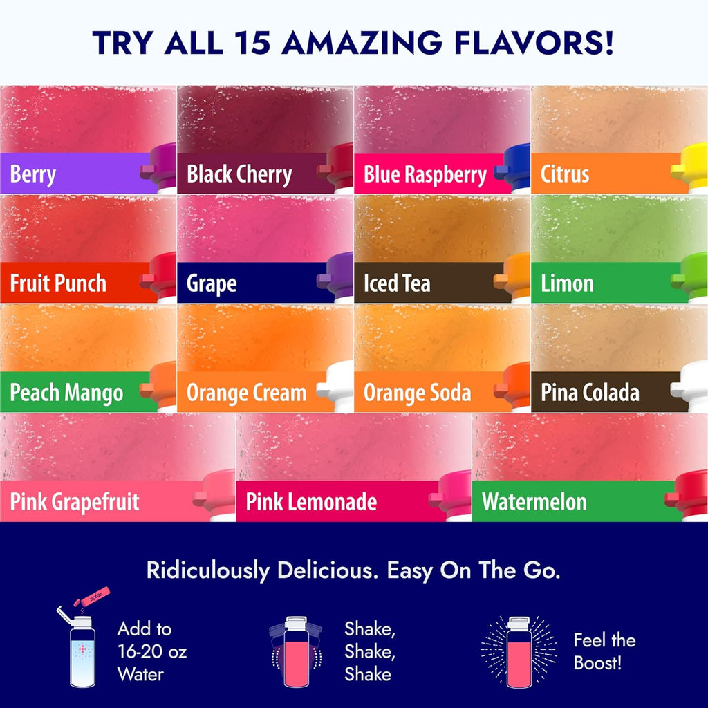Zipfizz Daily Energy Drink Powder, Variety Pack, 15 Pack | 3-in-1 Sustained Energy, Rapid Hydration, and Essential Vitamins | Sugar-Free | Electrolyte Powder | Contains Vitamin B-12 & Antioxidants