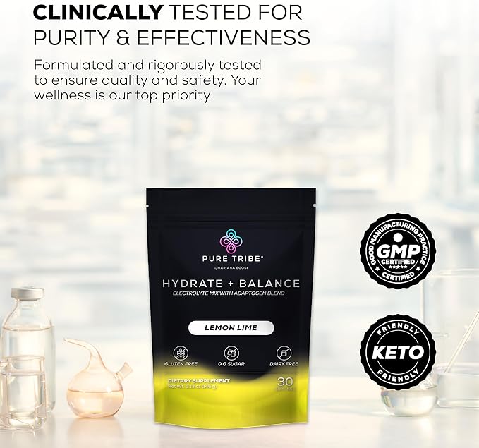 Electrolytes Powder Packets – Sugar-Free Hydration Packets with 6 B Vitamins & Adaptogens – Lemon Lime Drink Mix for Instant Hydration & Energy – 30 Stick Servings