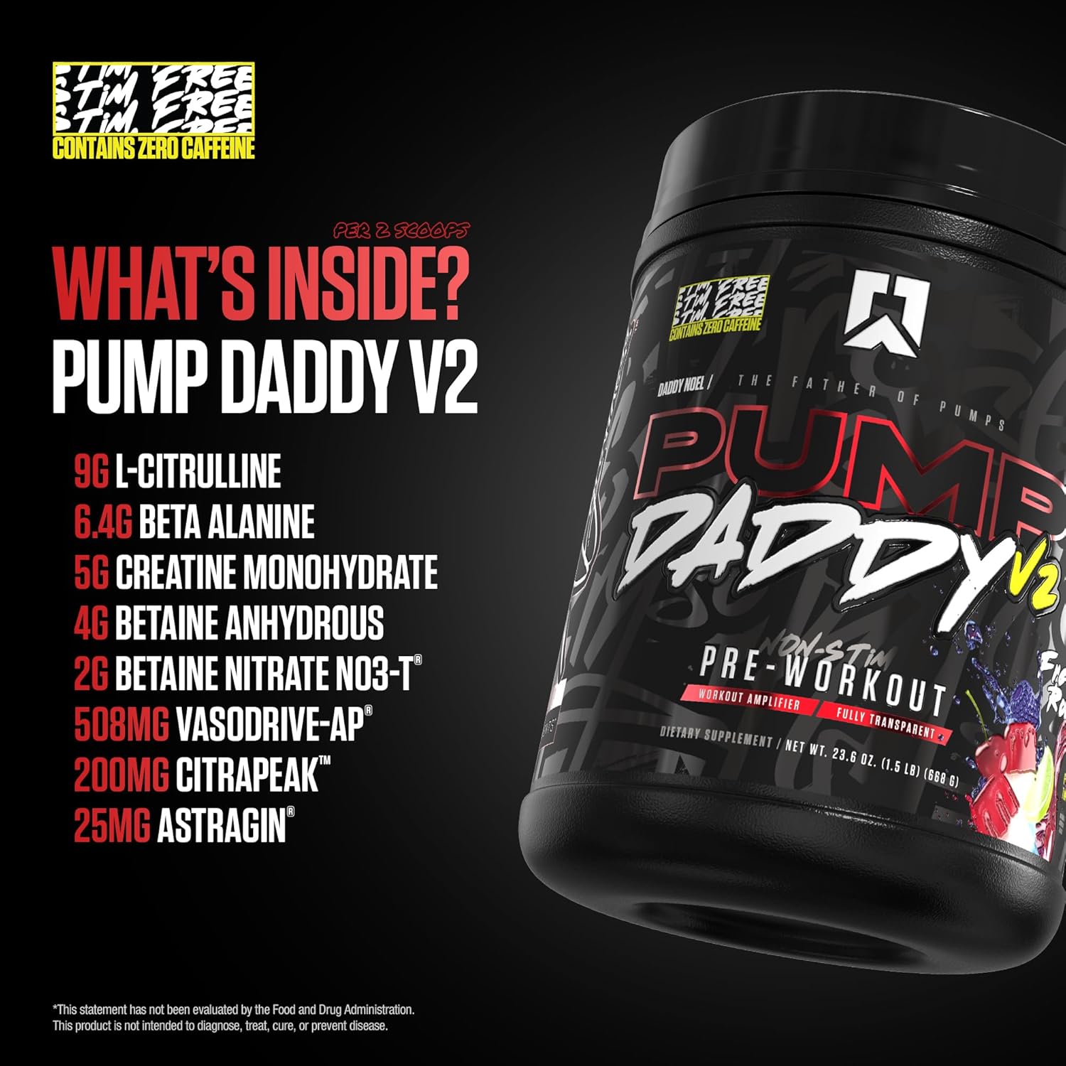 RYSE Pump Daddy V2 Pre Workout Powder - Noel Deyzel Signature - Freedom Rocks - Non-Stim Supplement with Citrulline, Creatine and Beta Alanine for Pumps, Endurance and Strength - 40 Servings