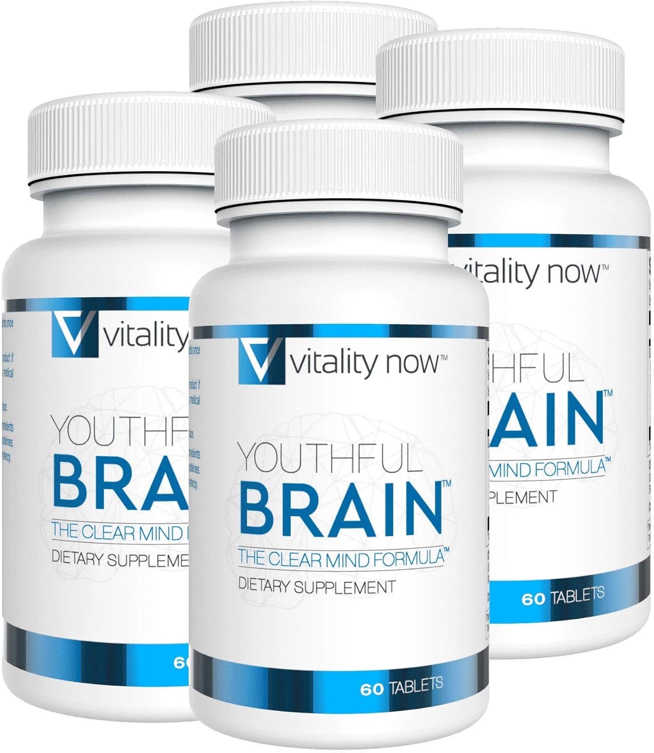 Youthful Brain 4 Bottle Bundle - Memory & Brain Health Support Supplement - Brain Booster Clarity with Bacopa Monnieri, Ginkgo Biloba, B12-120-Day Supply (240 Count)