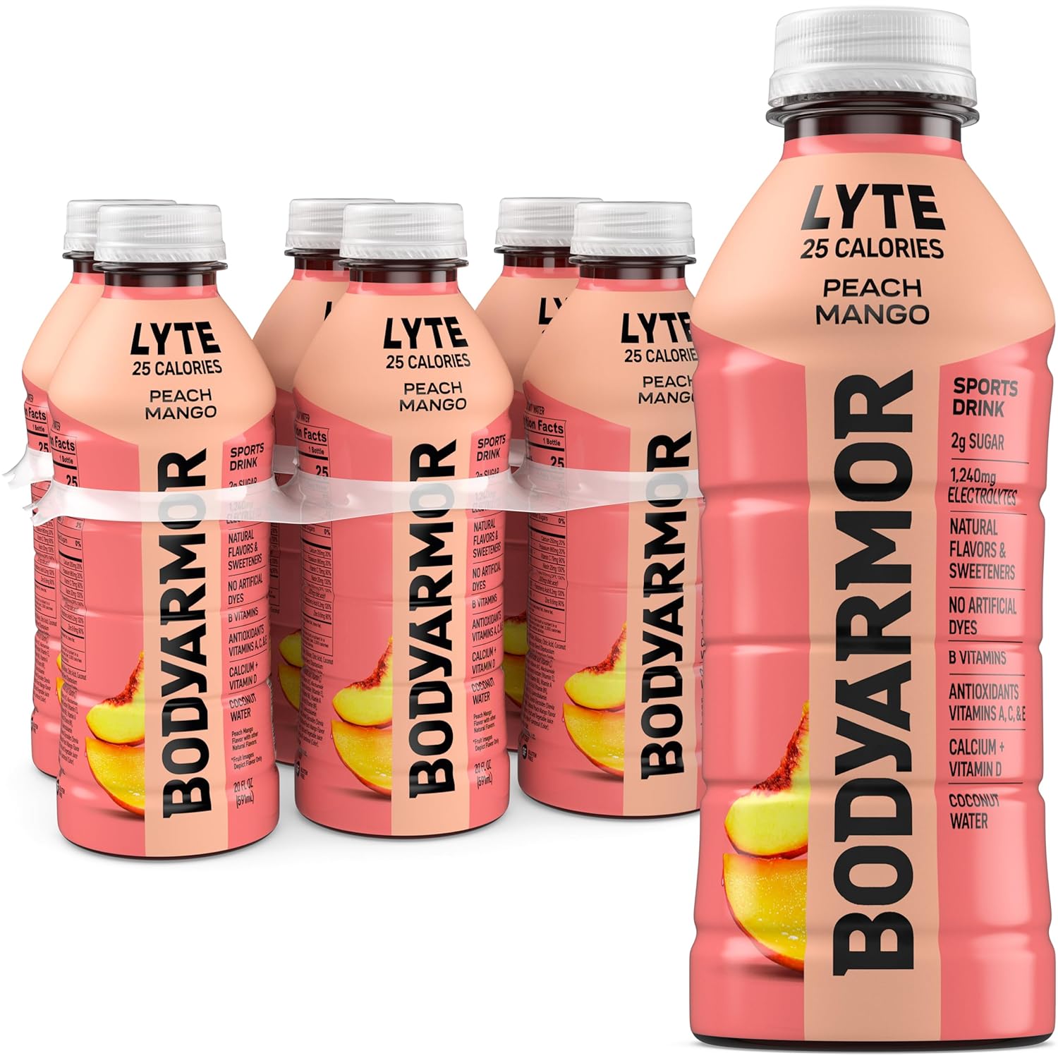 BODYARMOR LYTE Sports Drink Low-Calorie Sports Beverage, Peach Mango, Coconut Water Hydration, Natural Flavors With Vitamins, Potassium-Packed Electrolytes, Perfect For Athletes, 20Fl Oz (Pack of 6)