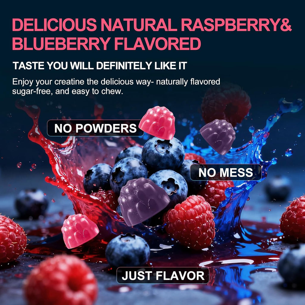 Health4All Creatine Monohydrate Gummies 5G for Men & Women, Preworkout Supplement for Energy & Muscle Growth Support with Electrolyte, BCAA, L-Carnitine & Taurine- Raspberry & Blueberry 120 Gummy