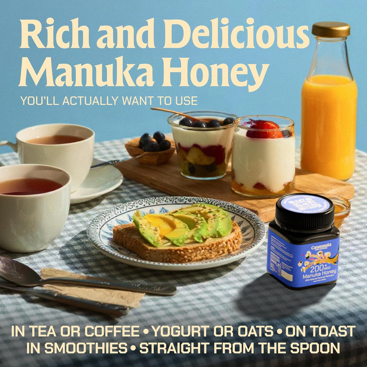 Caramanuka Manuka Honey MGO 200 – 100% Raw & Unfiltered Australian Honey, Independently Lab-Tested for MGO & Glyphosate, Bold Caramel-Like Flavor, 8.8 oz (250g)