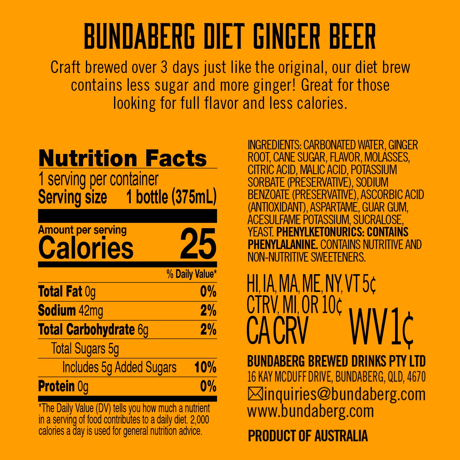 Bundaberg Diet Ginger Beer, 12.7 Fl Oz (Pack of 4)