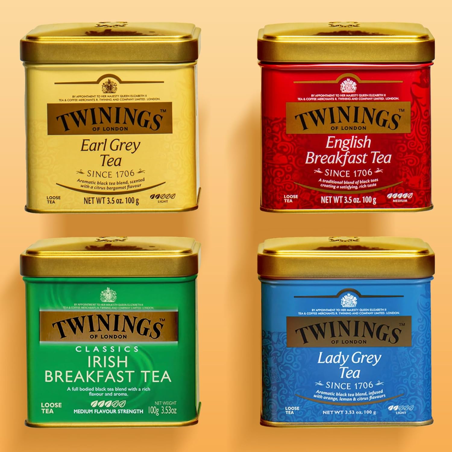 Twinings Irish Breakfast Loose Tea, 3.53 Ounce Tins (Pack of 6), Smooth, Flavourful, Robust Black Tea Leaves, Caffeinated, Enjoy Hot or Iced