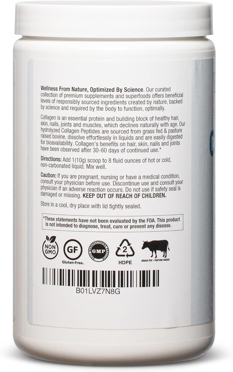 BioOptimal Collagen Peptides Powder - Grass-Fed, Pasture-Raised Hydrolyzed Protein Supplement for Skin, Hair, & Nails - Non-GMO, Zero Sugar Daily Supplement for Men & Women (30 Servings)
