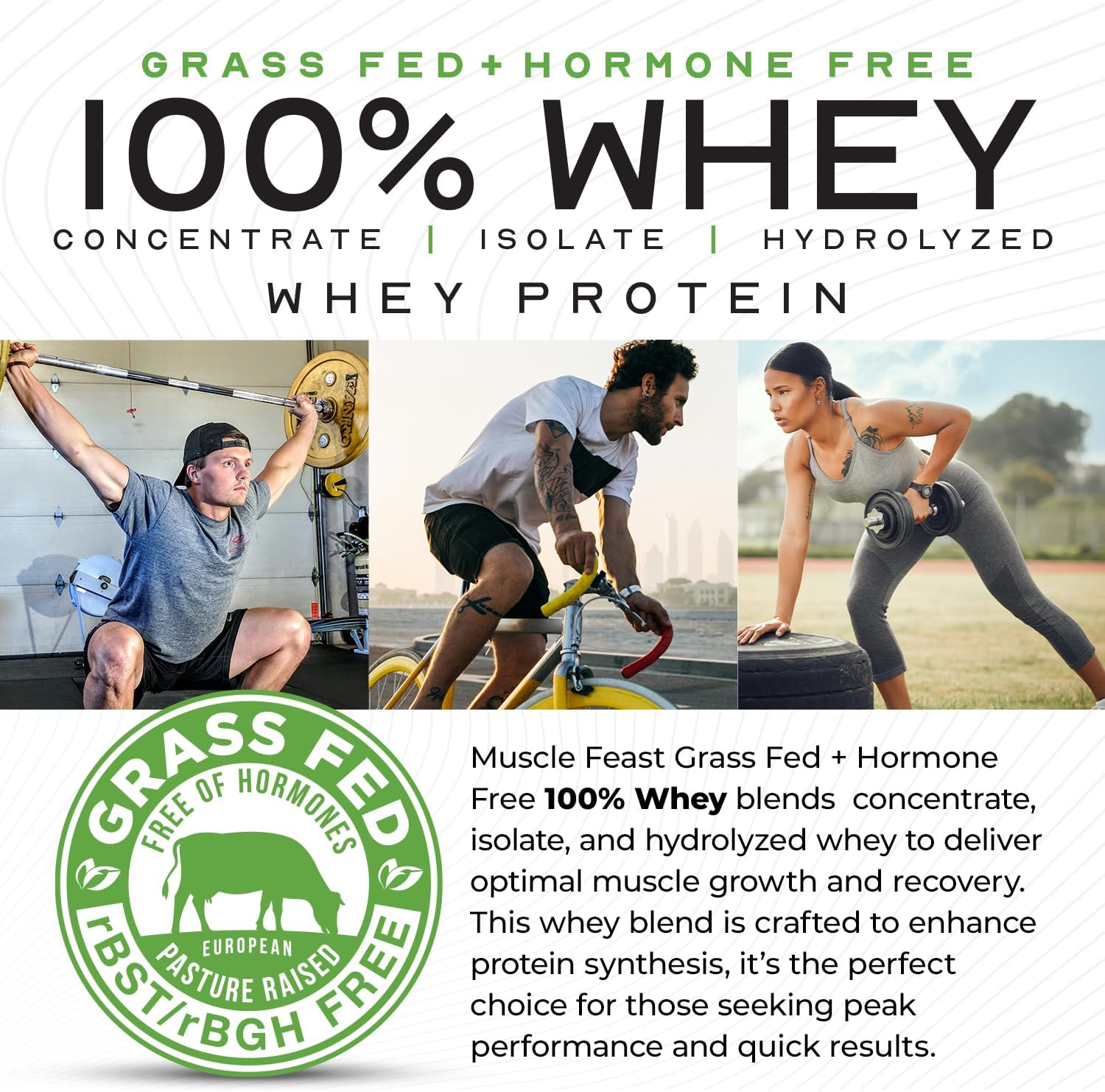 Muscle Feast 100% Grass Fed Whey Protein Powder, All Natural Hormone Free Paure Raised Whey Protein Powder for Women & Men- Whey Concentrate, Isolate & Hydrolyzed Protein Powder Blend - Chocolate, 2lb