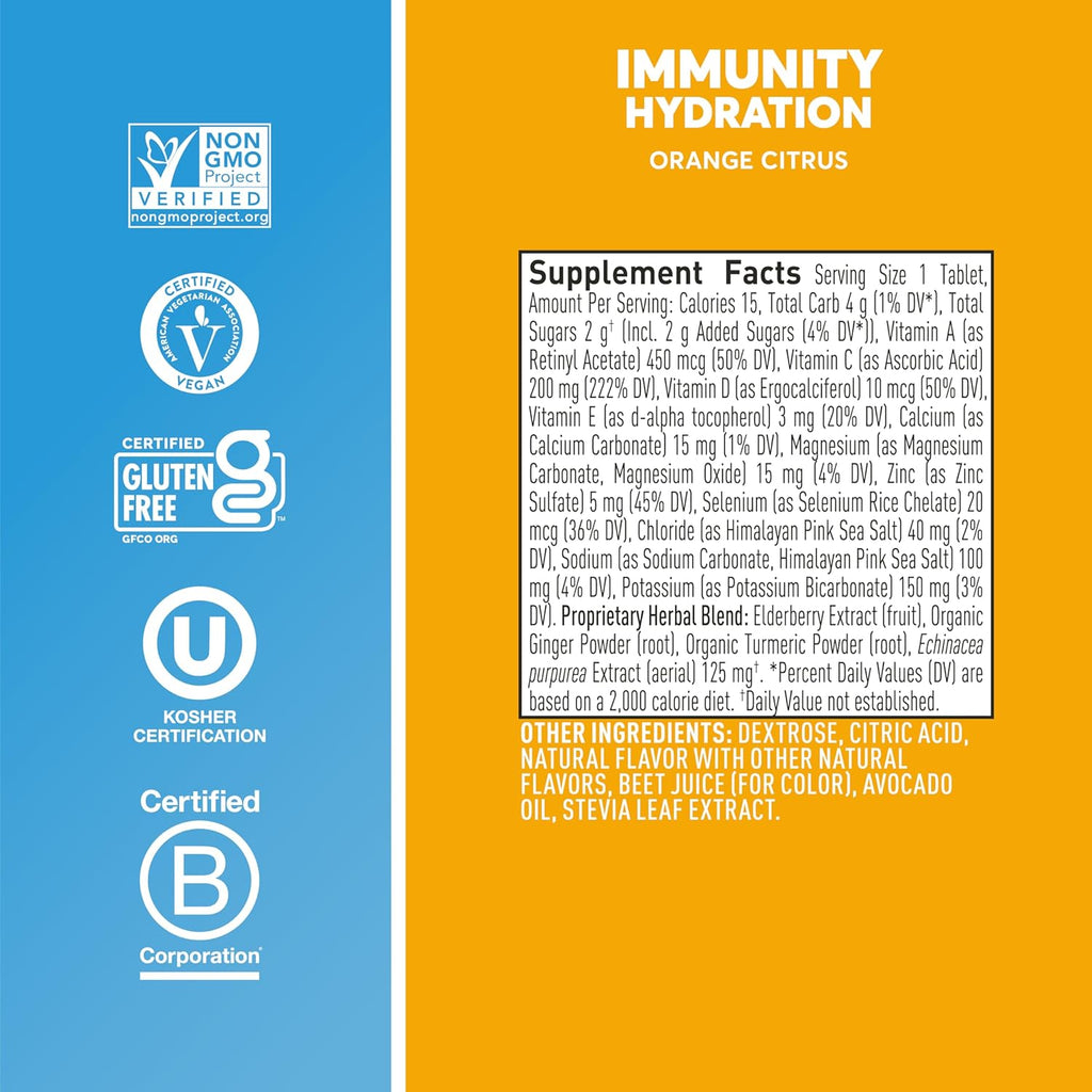 Nuun Immunity Electrolyte Tablets with Vitamin D, C, E, & A, Ginger, Elderberry, Magnesium & 4 Other Essential Electrolytes, Vegan, Orange Citrus, 8 Pack (80 Servings Total)