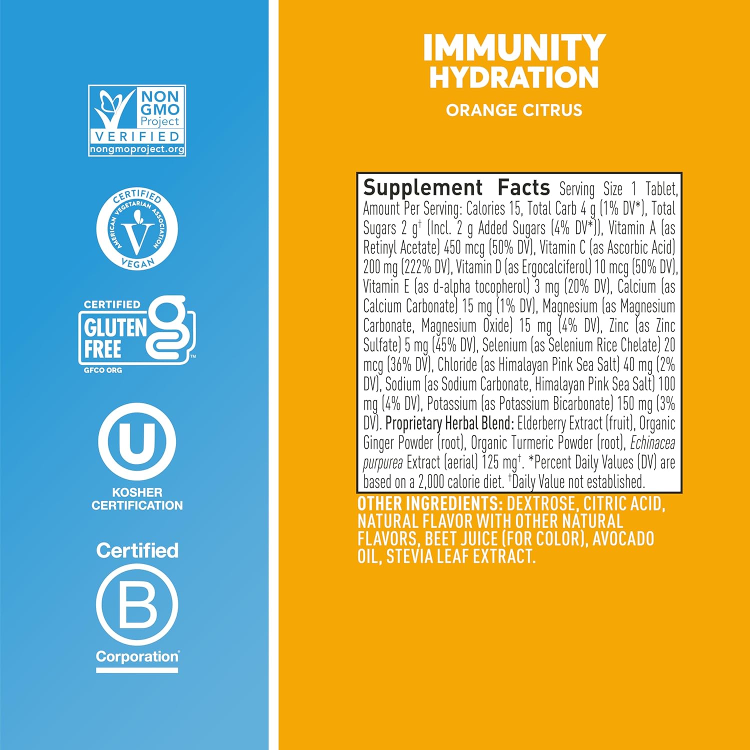 Nuun Immunity Electrolyte Tablets with Vitamin D, C, E, & A, Ginger, Elderberry, Magnesium & 4 Other Essential Electrolytes, Vegan, Orange Citrus, 8 Pack (80 Servings Total)