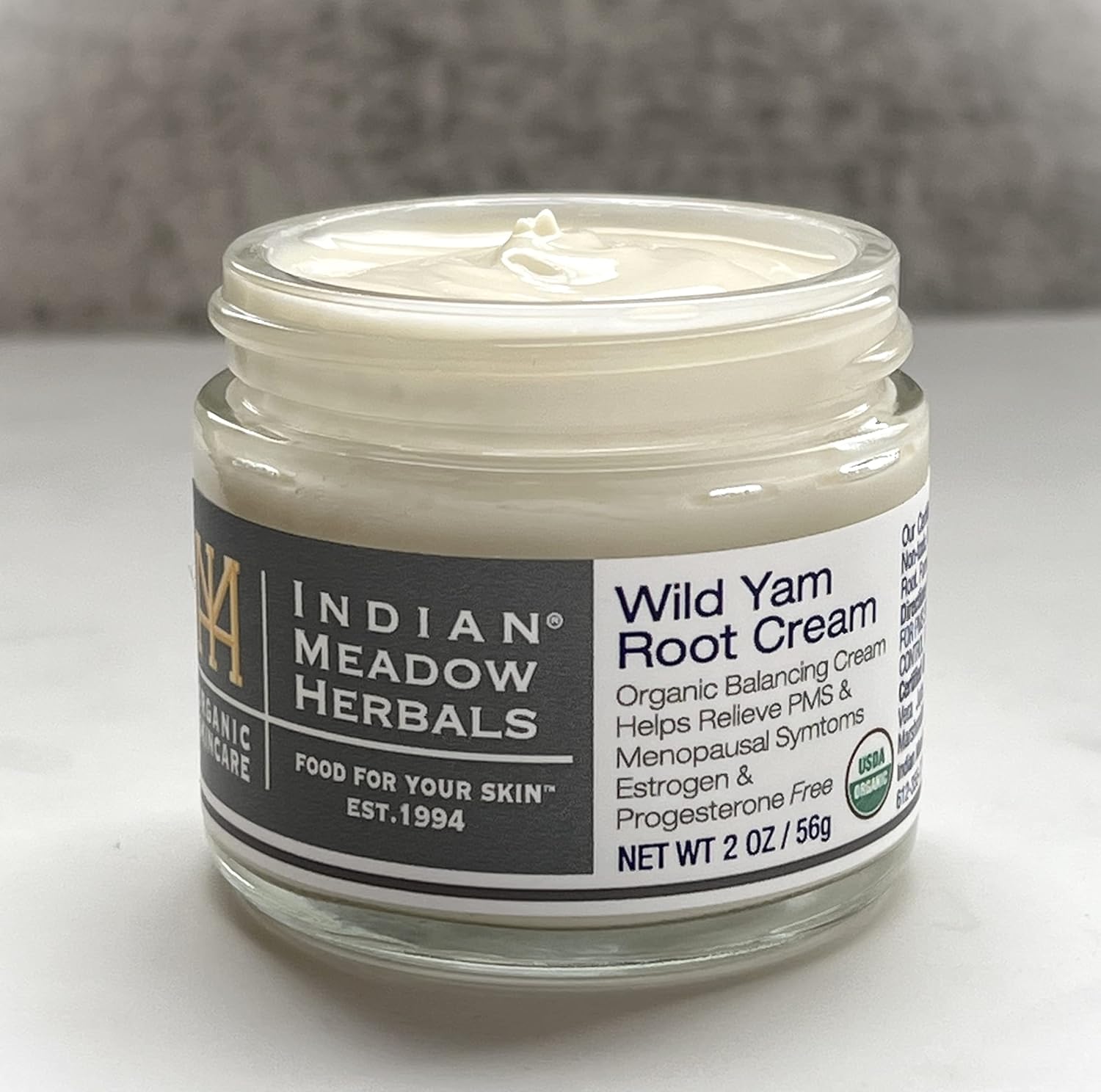 Indian Meadow Herbals Wild Yam Root Cream (2oz) - USDA Certified Organic Balancing Cream for PMS & Menopause Relief - Estrogen & Progesterone-Free. Handmade By US. Woman-owned & Operated Since 1994.
