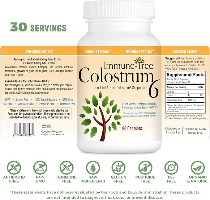100% Pure Bovine Colostrum (Grass-Fed) | High IgG for Immune Support & Gut Health | Anti-Aging | Colostrum Supplement for Adults & Kids | 90 Capsules | 30 Servings