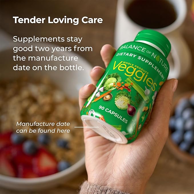 Balance of Nature Fruits & Veggies Supplements - Whole Fruit and Vegetable Ingredients for Women, Men, and Kids - 90 Fruits Capsules, 90 Veggies Capsules - 2 Sets