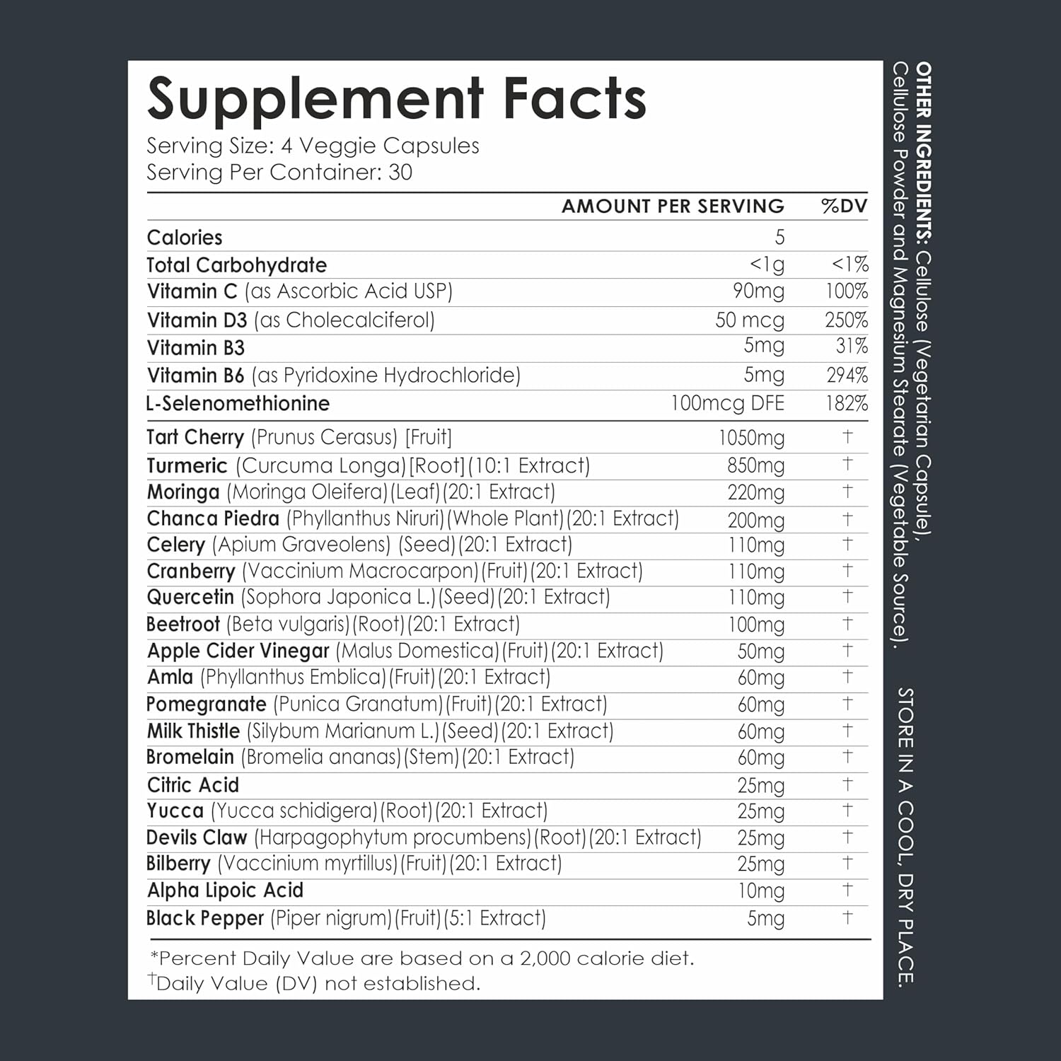Tart Cherry 1050 mg Capsules with Turmeric Moringa Cranberry Chanca Piedra Celery Quercetin ACV Pomegranate L Selenomethionine - 120 Ct Cherry Tart Capsules