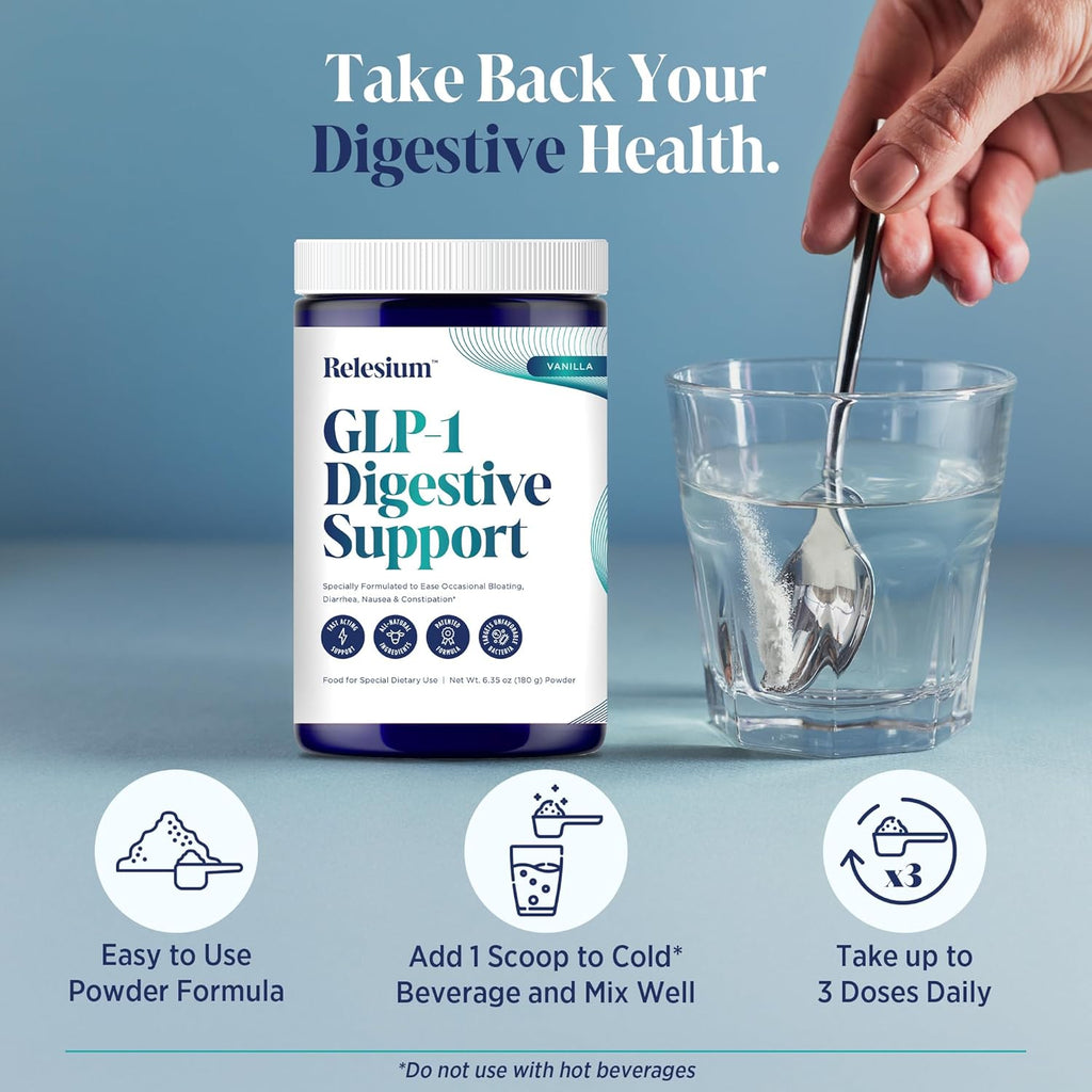 GLP-1 Digestive Health Support, Powder Supplement, 6.35 Oz, Gut Health for Women & Men, Clinically Proven Natural Blend for Bloating, Nausea, Diarrhea and Upset Stomach Relief for Adults