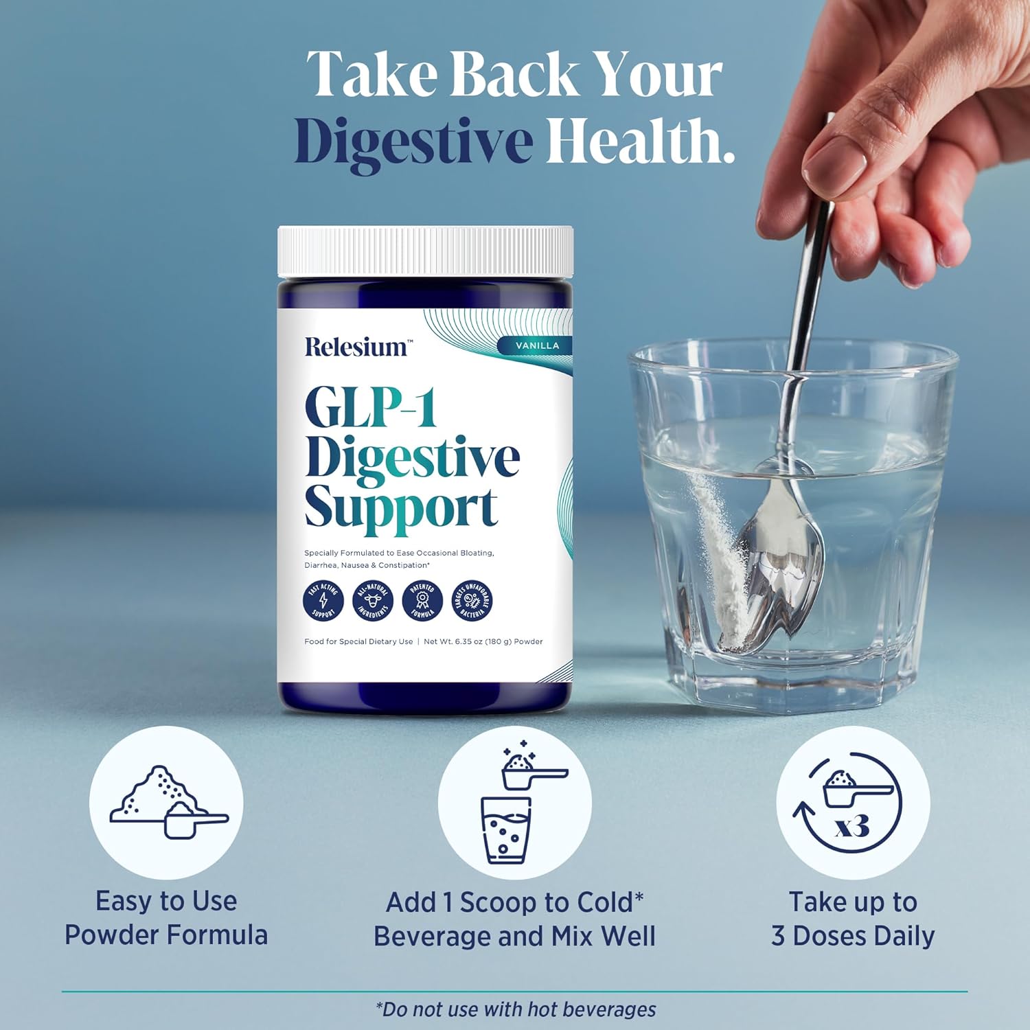 GLP-1 Digestive Health Support, Powder Supplement, 6.35 Oz, Gut Health for Women & Men, Clinically Proven Natural Blend for Bloating, Nausea, Diarrhea and Upset Stomach Relief for Adults