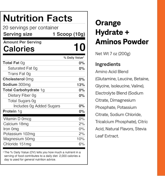 UCAN Hydrate + Aminos, Orange 20 Serving Bag, Keto, Sugar-Free Electrolyte + Muscle Recovery, Essential Electrolytes + EAAs & BCAAs, Non-GMO, Vegan, for Runners, Gym-Goers, Performance Athletes
