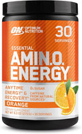 Optimum Nutrition Amino Energy Powder – Energy & Focus Pre Workout with Amino Acids, BCAA, Green Tea Caffeine & Coffee, Muscle Recovery Support – Orange Cooler, 30 Servings (Packaging May Vary)