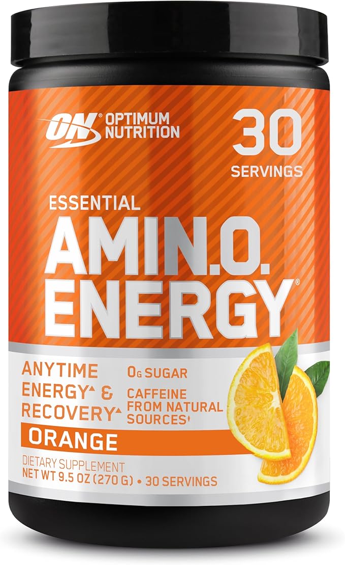 Optimum Nutrition Amino Energy Powder – Energy & Focus Pre Workout with Amino Acids, BCAA, Green Tea Caffeine & Coffee, Muscle Recovery Support – Orange Cooler, 30 Servings (Packaging May Vary)