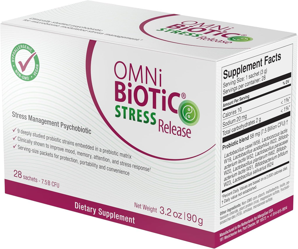 Stress Release - Clinically Tested Probiotic for Stress Management & Gut-Brain Axis Support - Stress Probiotic and Mood Probiotic - Vegan, Non-GMO (28 Daily Packets)