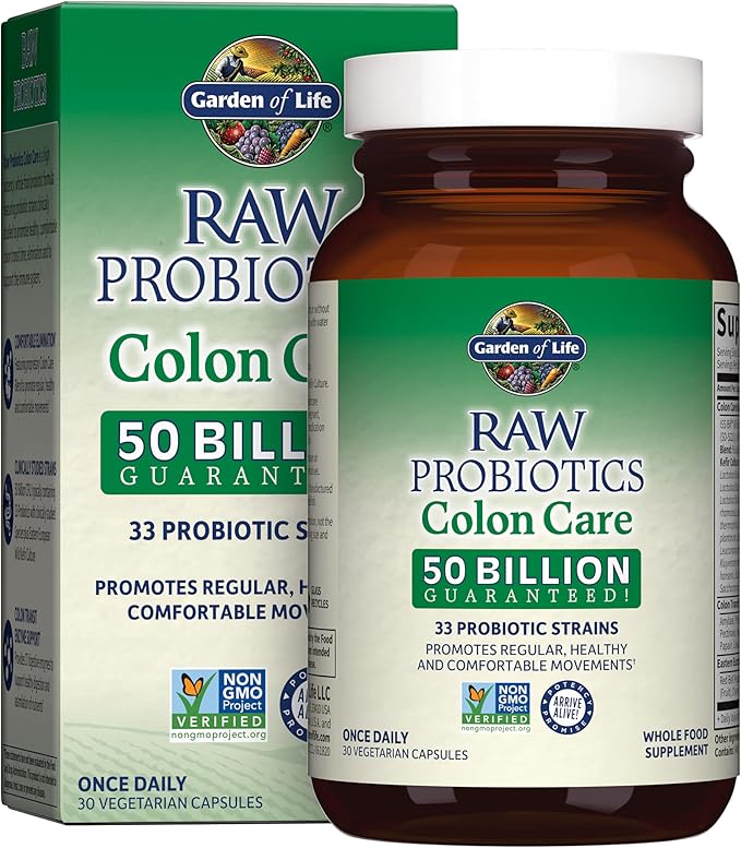 Garden of Life Raw Probiotics Colon Care - 50 Billion Live Cultures - Dietary Supplement to Support Regular, Comfortable Movements - 30 Vegetarian Capsules