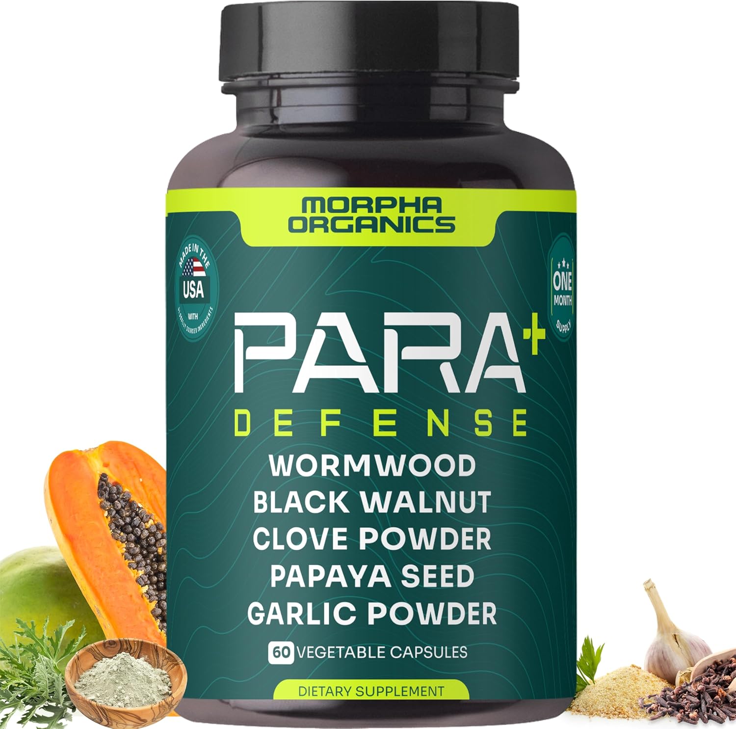 Para Defense Digestive Cleanse & Detox | Wormwood 250mg, Black Walnut 250mg, Clove 100mg, Papaya Seed, Garlic | Natural Digestive & Gut Health Supplement | 60 Capsules – 1 Month Supply