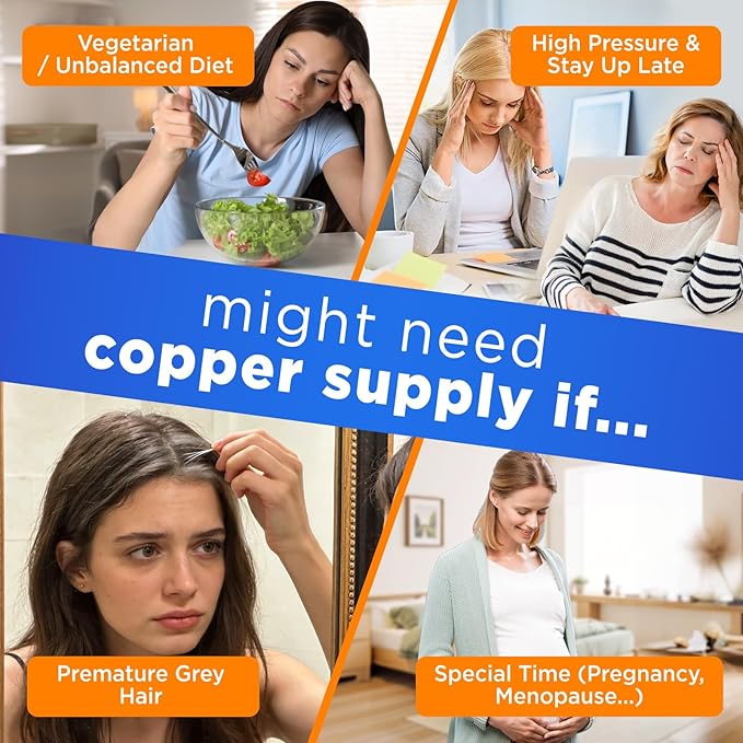 Copper Glycinate Gummies, 2mg Chelated Copper with Vitamin C, High Absorption Copper Supplements for Women 25-44, Immune, Energy, Skin & Bone Health, 60 Count