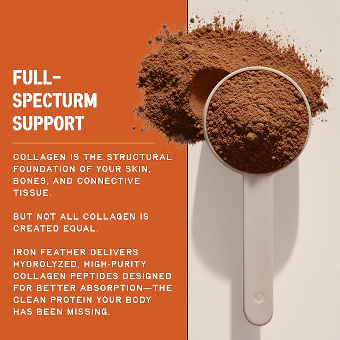 Iron Feather Collagen Powder | Chocolate | Multi-Collagen Protein with Vitamin C | Supports Joints, Tendons, Recovery, Skin, Hair and Nails | 10g Protein per Scoop | Clean and Functional Nutrition