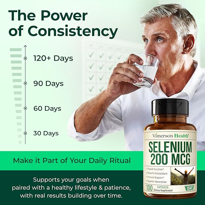 Selenium 200 mcg Capsules – High-Potency Selenium Supplement for Thyroid, Antioxidant & Immune Support – Highly Bioavailable L-Selenomethionine Essential Mineral Supplements – Vegan, 100 Capsules