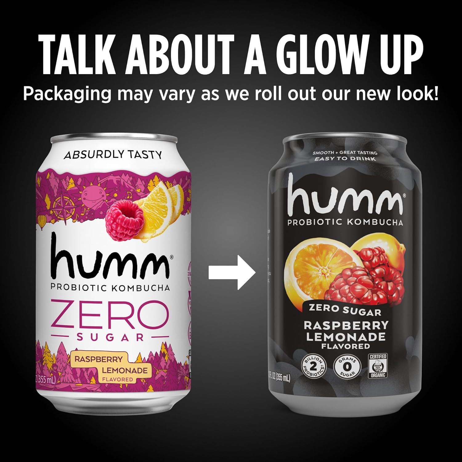 Humm Probiotic Kombucha Zero Sugar Raspberry Lemonade, No Refrigeration Needed, Keto Friendly, Organic, Vegan, Gluten Free, 12oz Cans (8 Pack)