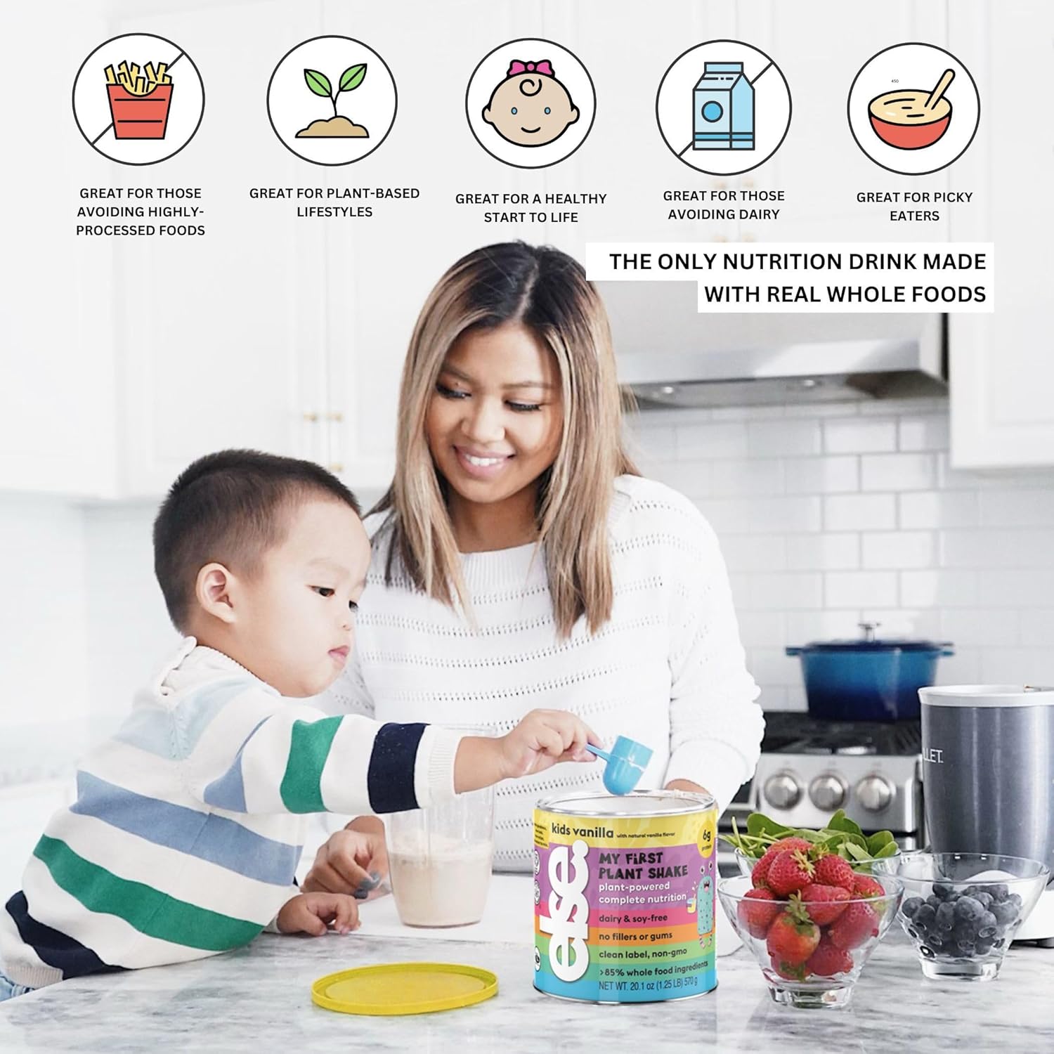 ELSE NUTRITION Plant-Based Kids Protein Shake, Protein Powder for Ages 2-12. Dairy-Free, Complete Nutrition Shake, 25 Vitamins & Minerals, Heathy Kids Snacks, Vanilla 1-Pack