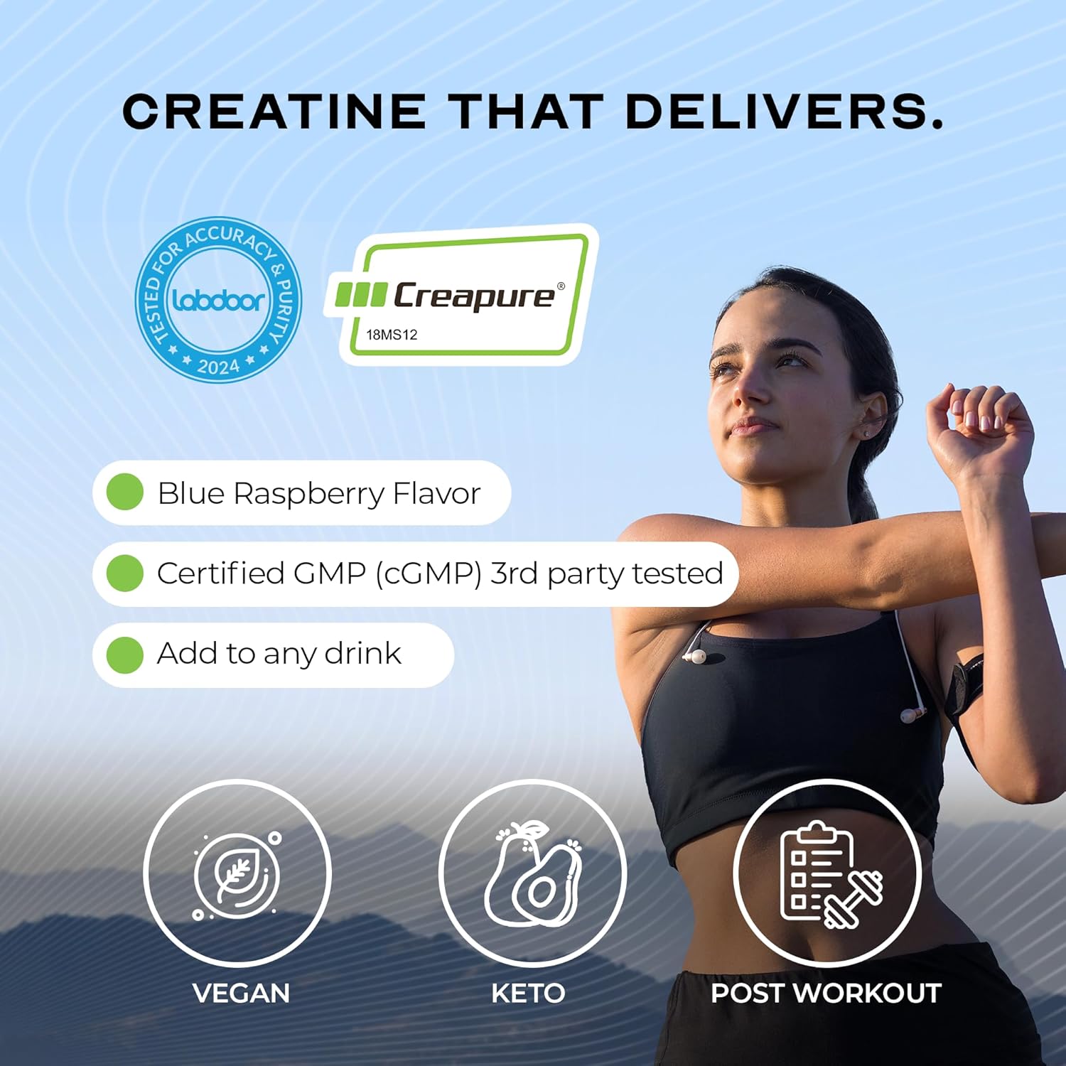 Muscle Feast Creapure Creatine Monohydrate Powder, Vegan Keto Friendly Gluten-Free, Muscle Recovery Supplement and Trusted Creatine for Muscle Growth, Flavored Creatine, Natural Blue Raspberry, 300g