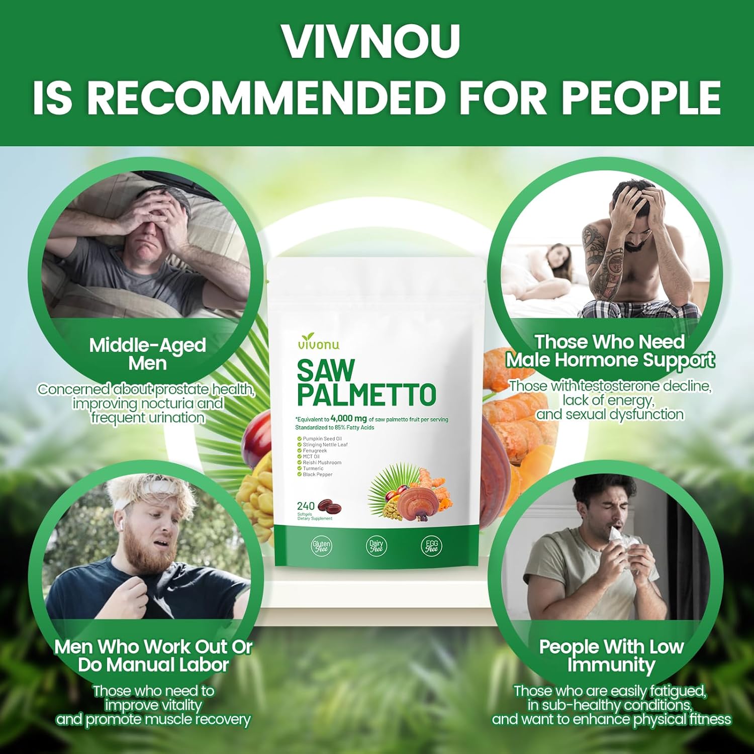 Saw Palmetto Capsules Extract 8 in 1, Pumpkin Seed Oil - Supports Prostate Health, Relieves Urination Issues, Supports Hair Growth, DHT Blocker 240 Softgels