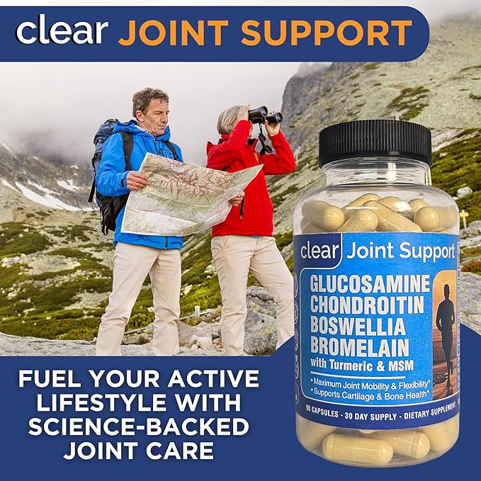 Glucosamine Sulfate 1500mg Chondroitin & MSM Joint Support - 8-in-1 Formula with Turmeric & Boswellia - Easy-to-Swallow Capsules, Gentle on Stomach for Back, Knee & Hip Support - 90 Capsules