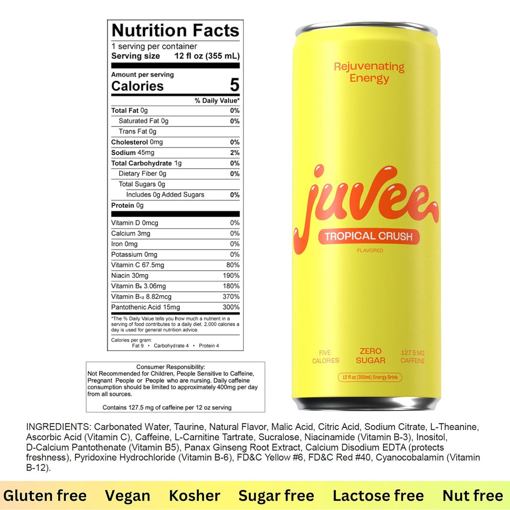 Juvee Energy Drink 0 Sugar 5 Calories (Pack of 12) (TROPICAL CRUSH)