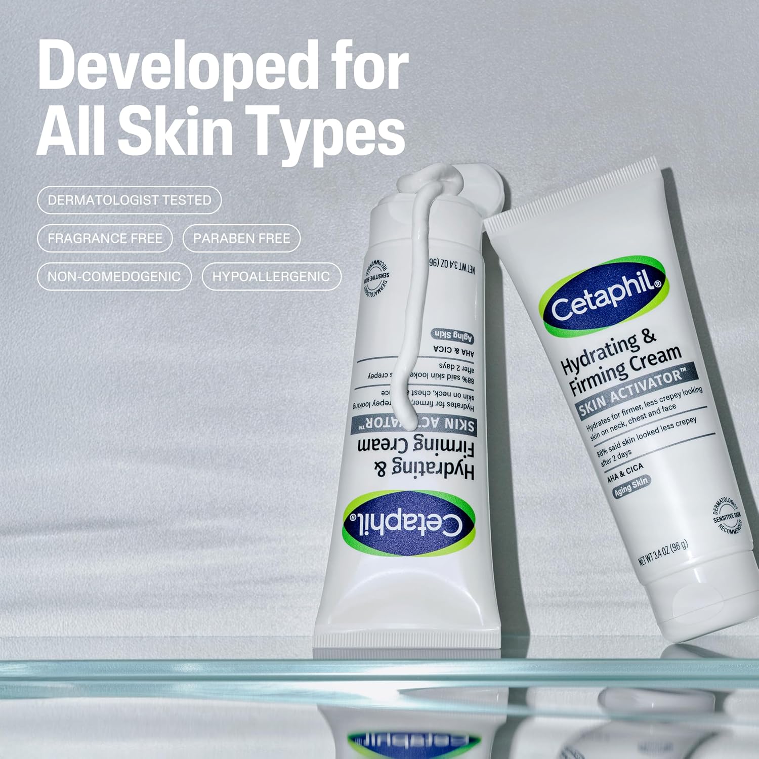 Cetaphil Skin Activator Hydrating & Firming Cream For Face, Neck & Chest 3.4 oz, Mandelic Acid (AHA) and Centella Asiatica (CICA) Cream, Hydrates and Firms Aging Skin, Anti-Aging Skincare