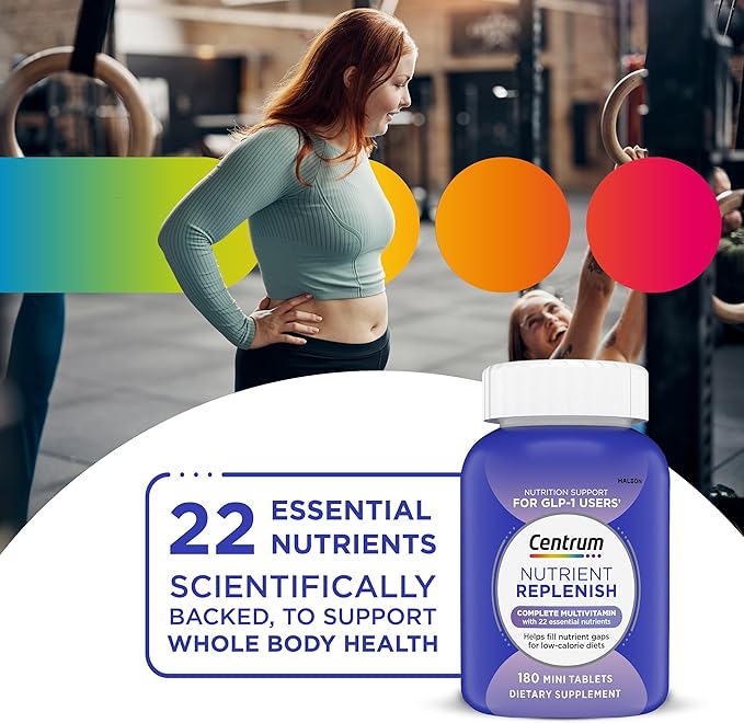 Centrum Nutrient Replenish GLP-1 Nutrition Support Multivitamin for Whole Body Health and Appearance - 180 Tablets, 6 Month Supply