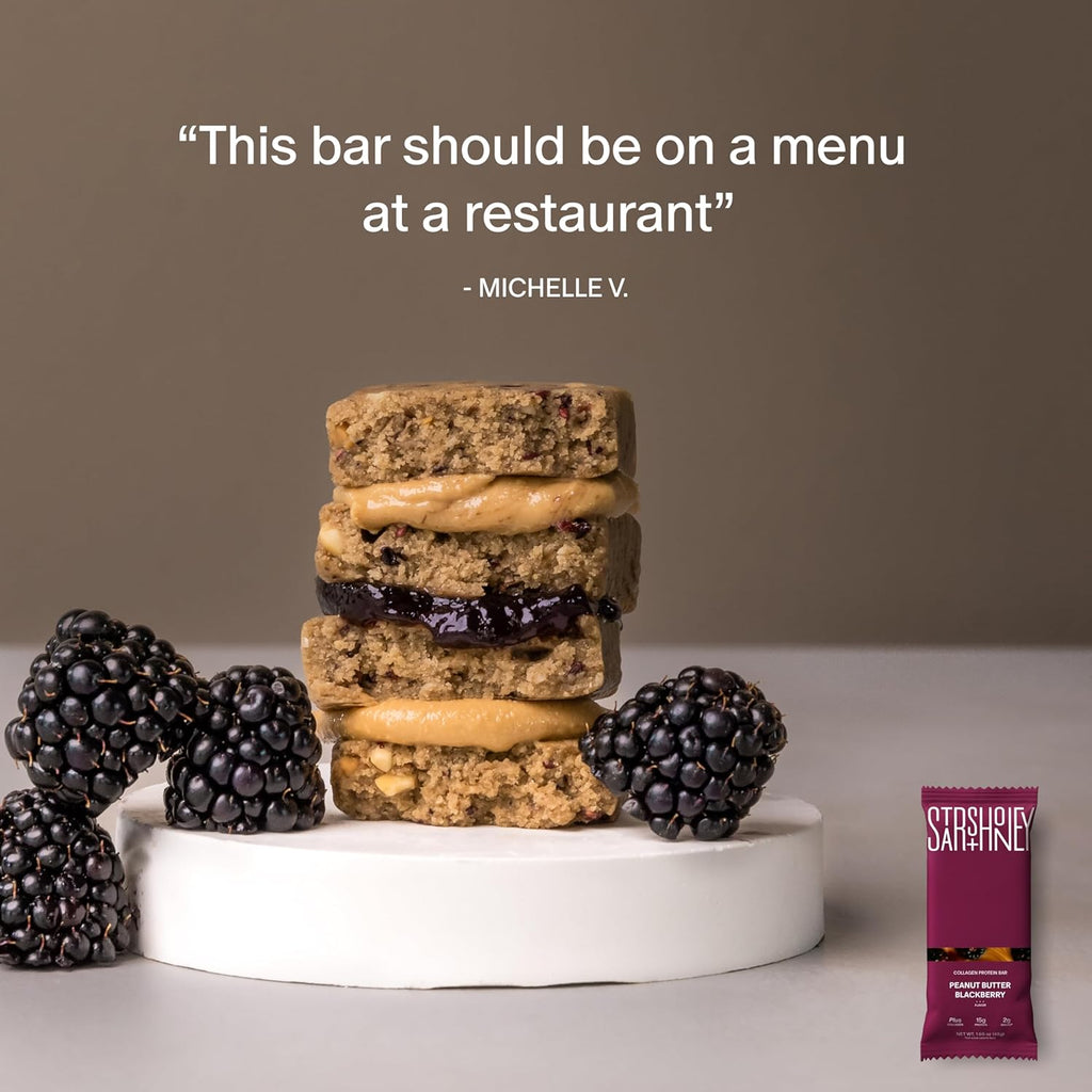 Stars + Honey Protein Bars - Peanut Butter Blackberry, 15g Protein, 2g Sugar, w/Collagen Keto Friendly Snack - Gluten, Dairy, Seed Oil, & Soy Free - High-Protein Snacks for Energy & Recovery -10 pack
