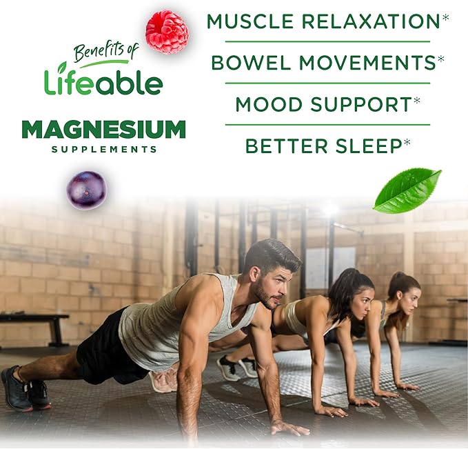 Lifeable Magnesium Citrate Gummies Sugar Free | Great Tasting Magnesium Supplement Gummies for Adults | Vegan, Non GMO Magnesium Gummy | for Men & Women | for Muscle Relaxation | 60 Count