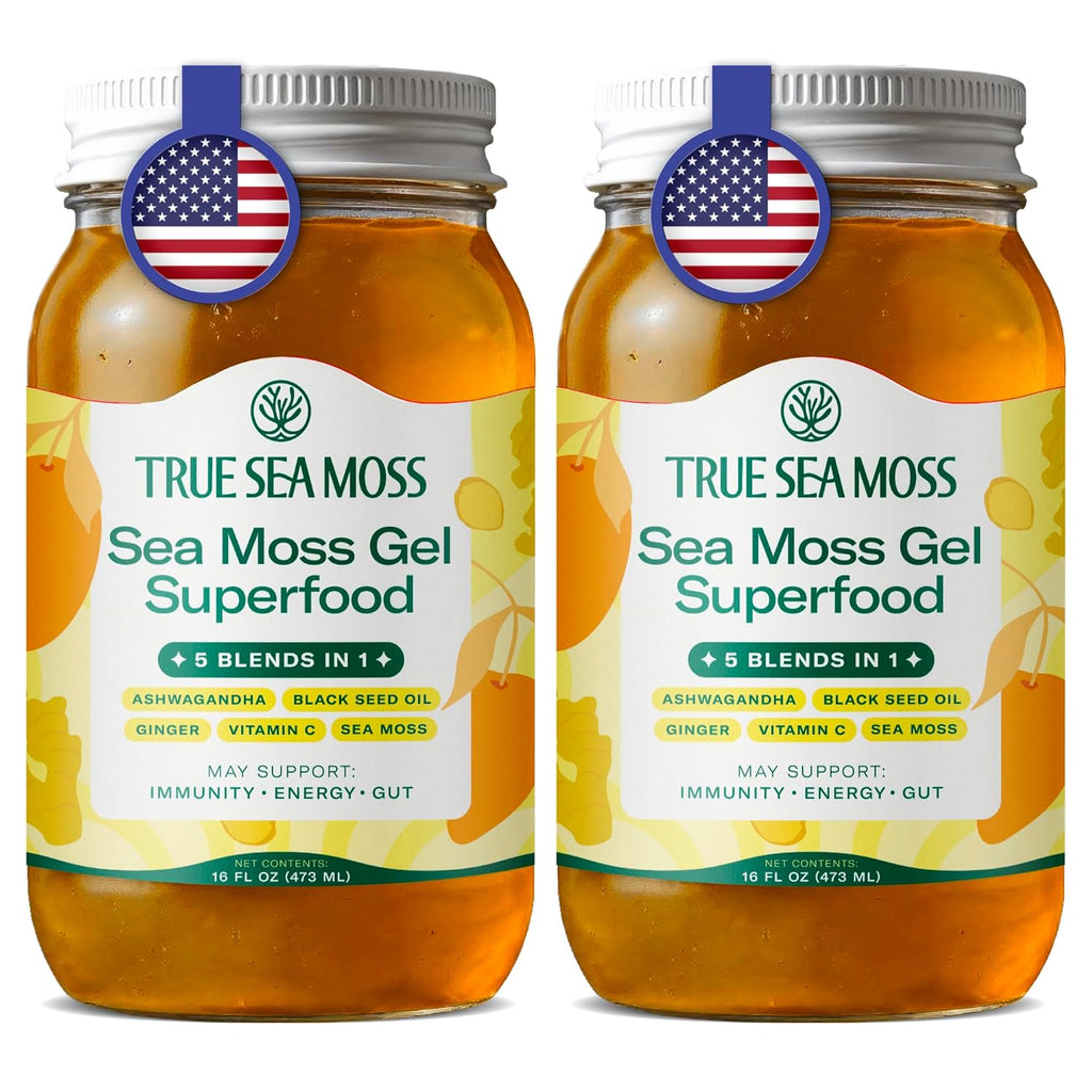 TrueSeaMoss Sea Moss Gel – Made in USA – 5-in-1 Formula – Wildcrafted Seamoss, Ashwagandha & Sea Vegetables – Ashwagandha, Pack of 2 (Labels may Vary)
