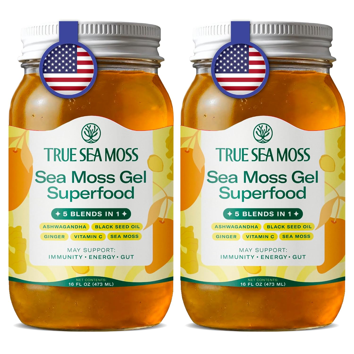 TrueSeaMoss Sea Moss Gel – Made in USA – 5-in-1 Formula – Wildcrafted Seamoss, Ashwagandha & Sea Vegetables – Ashwagandha, Pack of 2 (Labels may Vary)