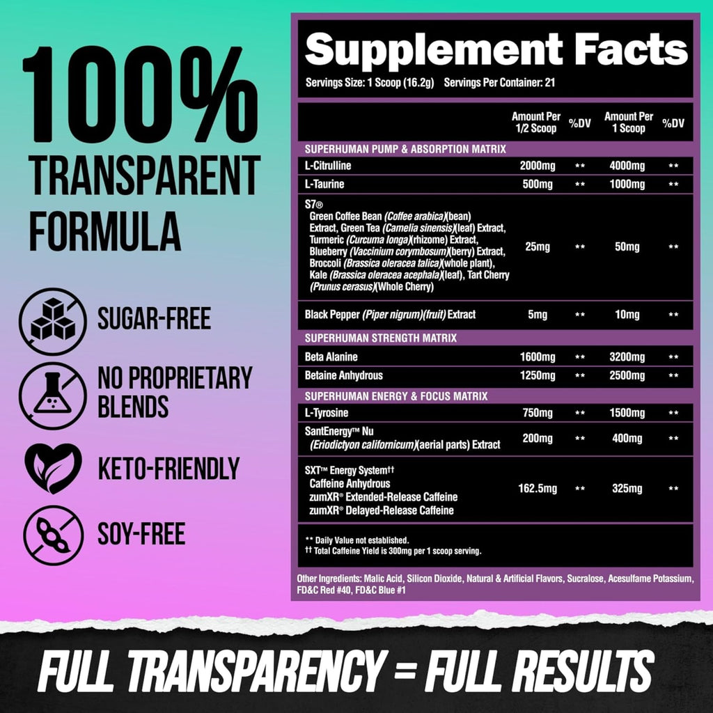ALPHA LION Superhuman Pre Workout Powder, Beta Alanine, L-Taurine & Tri-Source Caffeine for Sustained Energy & Focus, Nitric Oxide & Citrulline for Pump (21 Servings, Grapezilla)
