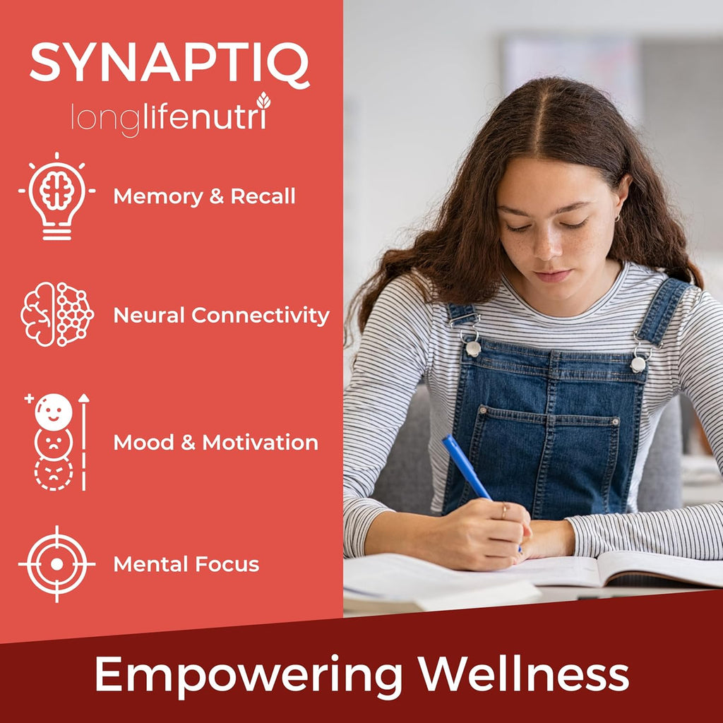 Synaptiq 1000mg (Alpha GPC + Uridine Monophosphate 600mg/400mg) - Nootropic Choline Supplement, 180 Vegetarian Capsules, 3-Month Supply, For Focus & Productivity, GMP Certified, Made in USA