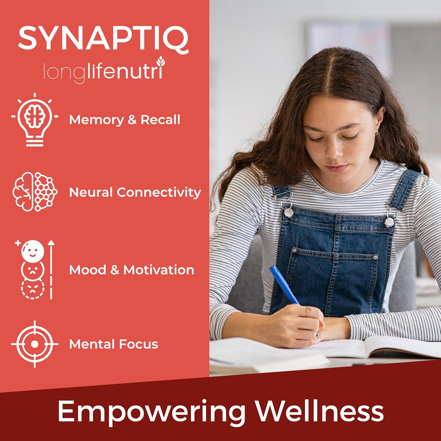 Synaptiq 1000mg (Alpha GPC + Uridine Monophosphate 600mg/400mg) - Nootropic Choline Supplement, 180 Vegetarian Capsules, 3-Month Supply, For Focus & Productivity, GMP Certified, Made in USA