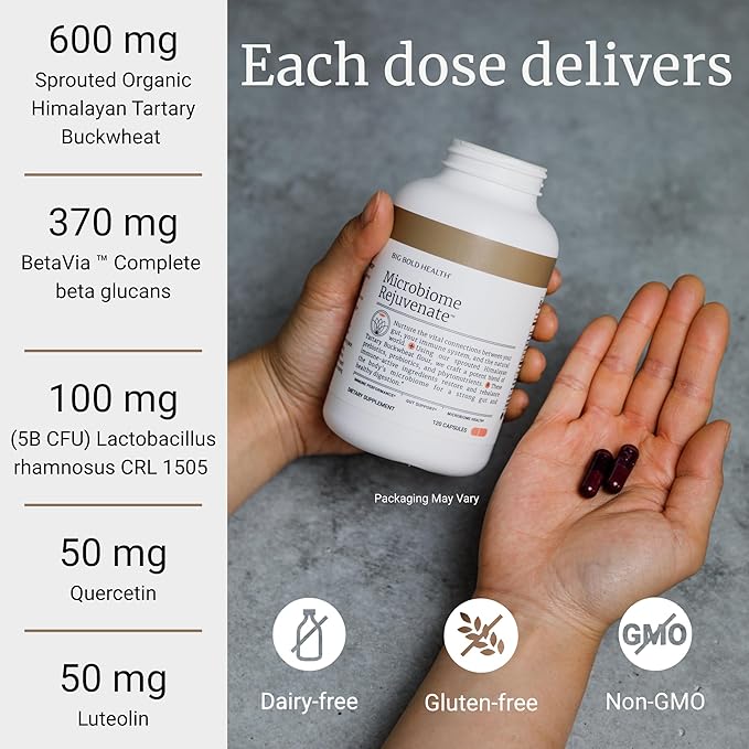 BIG BOLD HEALTH Microbiome Rejuvenate Prebiotic + Probiotic Supplement for Gut Health & Immune System Support - with Immune-Active Himalayan Tartary Buckwheat - Gluten-Free (60 Count (Pack of 1))