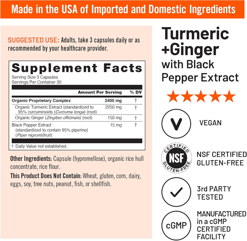 NatureWise Turmeric Curcumin + Ginger 2400 mg - Ultra High Curcuminoids 2100 mg - Turmeric Extract + Ginger - Extra Strength & Absorption - Vegan, Non-GMO - 90 Count[30-Day Supply]