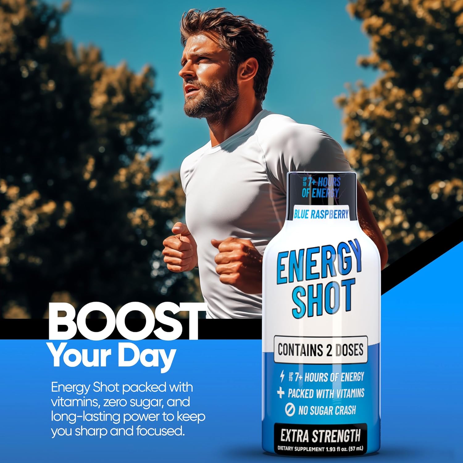 Blue Raspberry Extra Strength Energy Shot 48 pk – 260mg Natural Caffeine B12 B6 – Energy & Focus Support – 2 Servings Sugar Free Zero Calorie Green Tea B-Vitamins Electrolytes Vegan – 1.93 fl oz